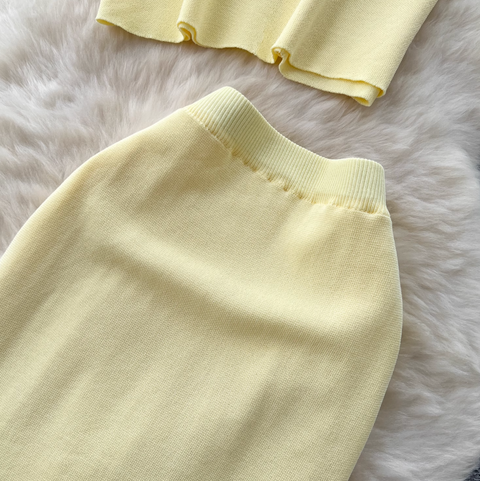 Sleeveless Cardigan & Patchwork Skirt 2Pcs