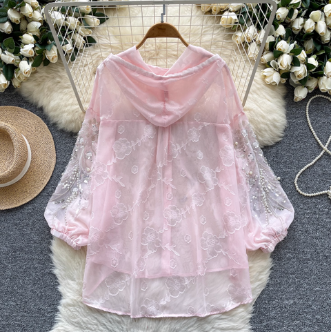 Sequined Embroidery Hooded Sunscreen Top