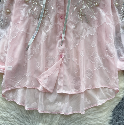 Sequined Embroidery Hooded Sunscreen Top