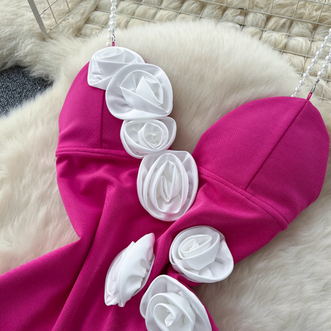 3D Flower Backless Beaded Slip Dress