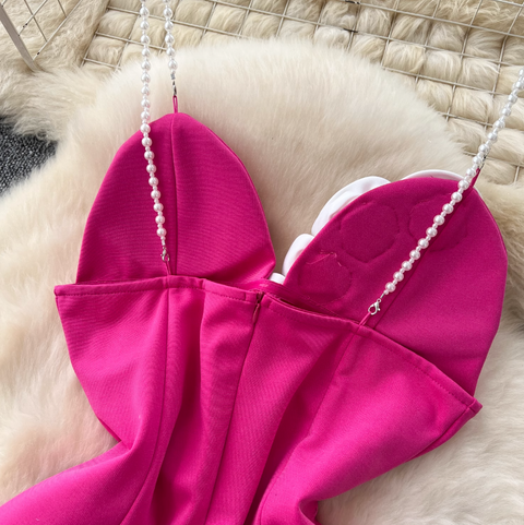 3D Flower Backless Beaded Slip Dress