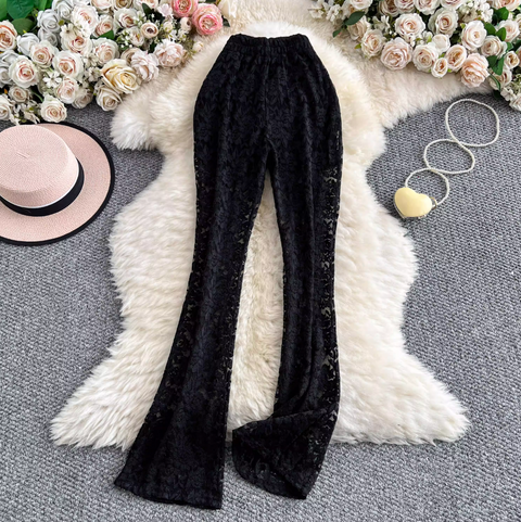 Sexy Hollowed Lace Draped Trousers