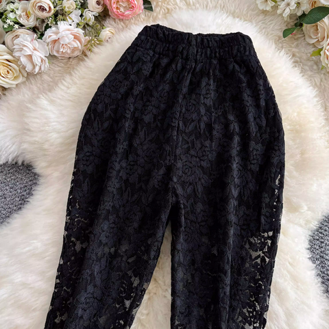 Sexy Hollowed Lace Draped Trousers