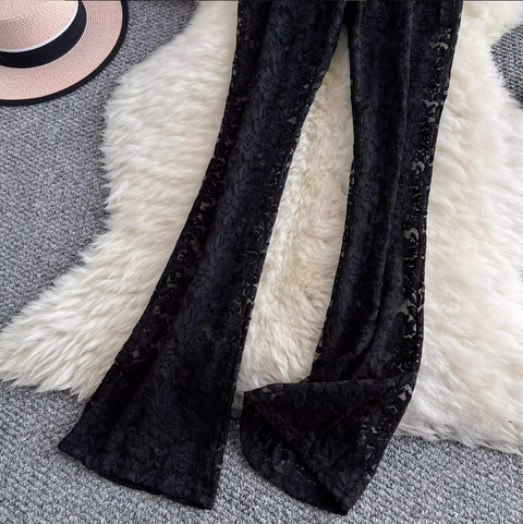 Sexy Hollowed Lace Draped Trousers