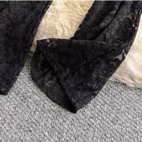 Sexy Hollowed Lace Draped Trousers