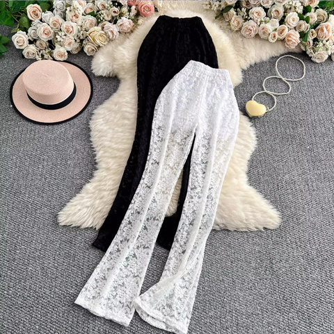 Sexy Hollowed Lace Draped Trousers