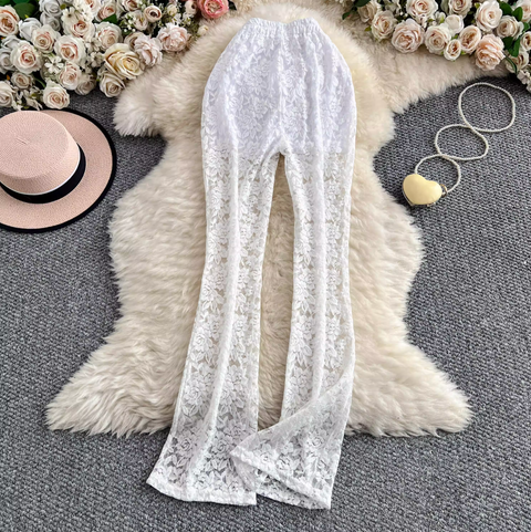 Sexy Hollowed Lace Draped Trousers