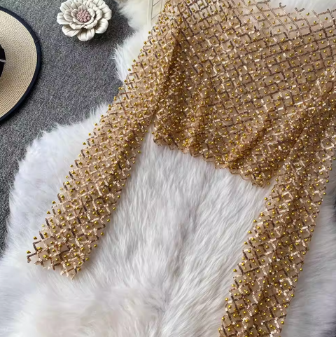 Round Collar Sequin Beaded Top