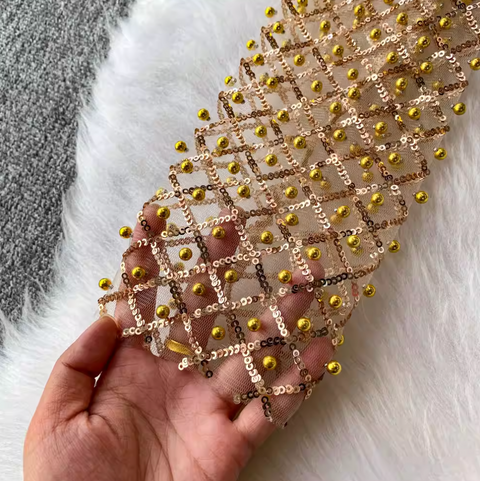 Round Collar Sequin Beaded Top