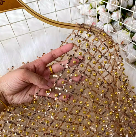 Round Collar Sequin Beaded Top