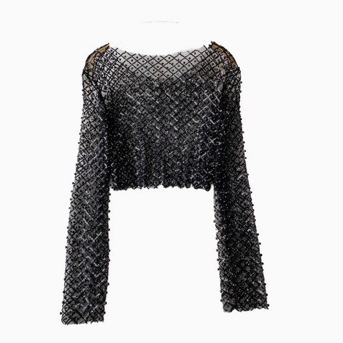 Round Collar Sequin Beaded Top