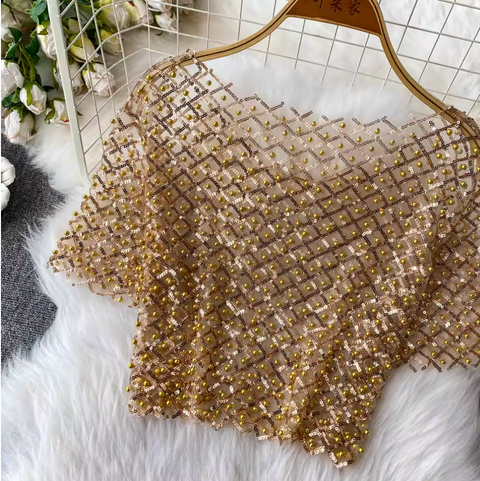 Crew Neck Sequin Short-sleeve Shirt