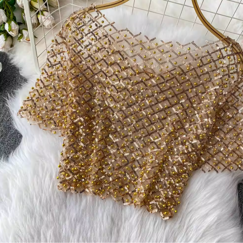 Crew Neck Sequin Short-sleeve Shirt