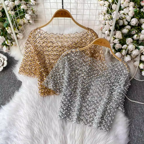 Crew Neck Sequin Short-sleeve Shirt
