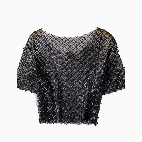 Crew Neck Sequin Short-sleeve Shirt