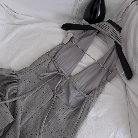 Elegant Gray Backless Halter Dress