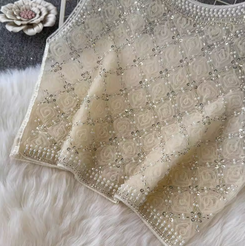 Pearl Beaded Glossy Sleeveless Top