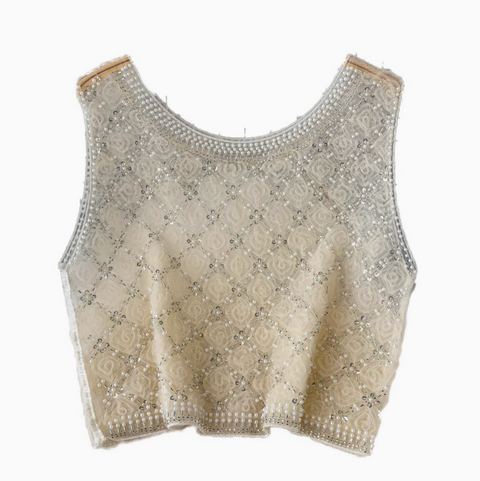 Pearl Beaded Glossy Sleeveless Top