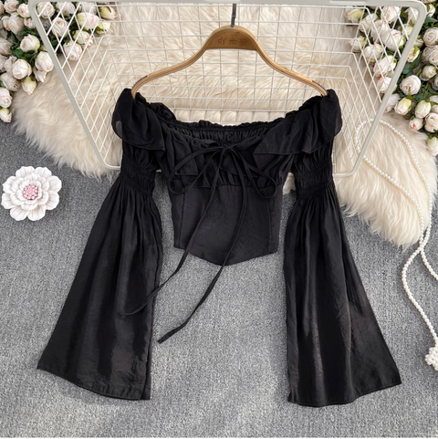 Flared Sleeve Off-shoulder Short Top