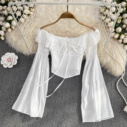 Flared Sleeve Off-shoulder Short Top