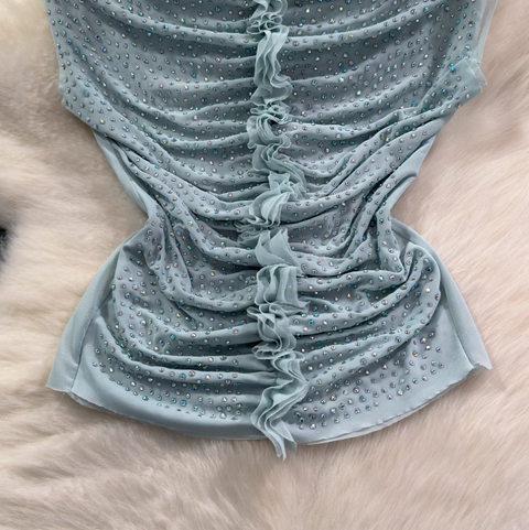 Chic Shiny Beaded Pleated Shirt