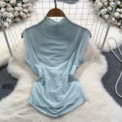 Chic Shiny Beaded Pleated Shirt