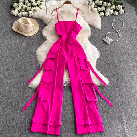 Multi-pockets Wide-leg Slip Jumpsuits