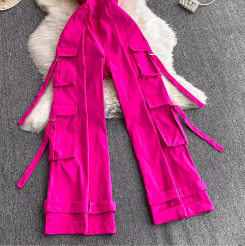 Multi-pockets Wide-leg Slip Jumpsuits