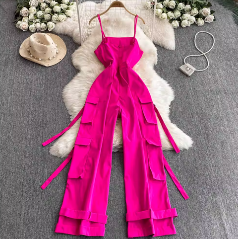 Multi-pockets Wide-leg Slip Jumpsuits