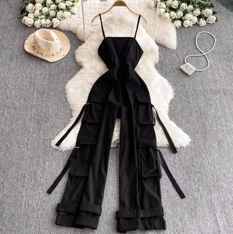 Multi-pockets Wide-leg Slip Jumpsuits