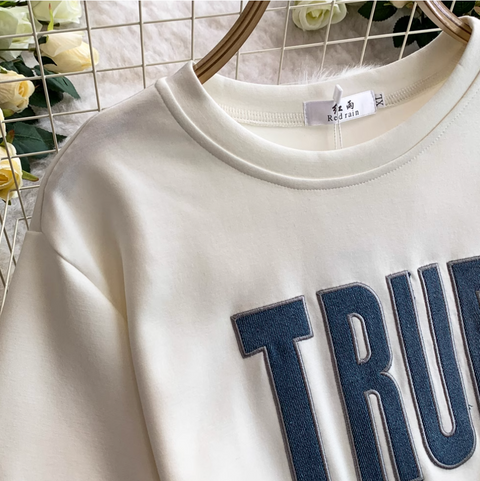 Sweatshirt & Trousers Denim Patchwork 2Pcs