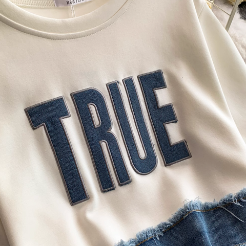 Sweatshirt & Trousers Denim Patchwork 2Pcs