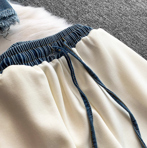 Sweatshirt & Trousers Denim Patchwork 2Pcs