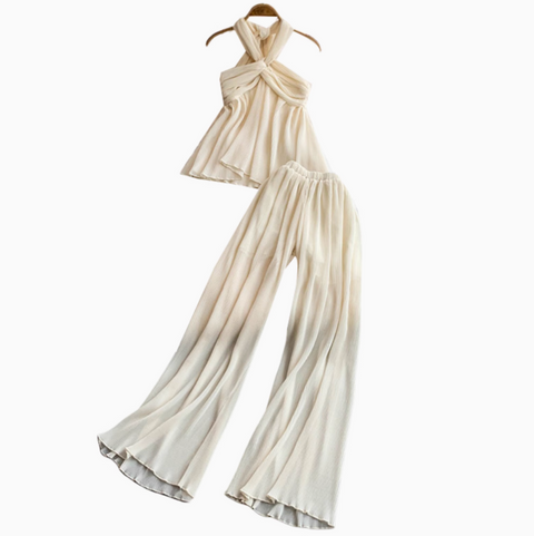 Knotted Halter Top & Draped Trousers 2Pcs