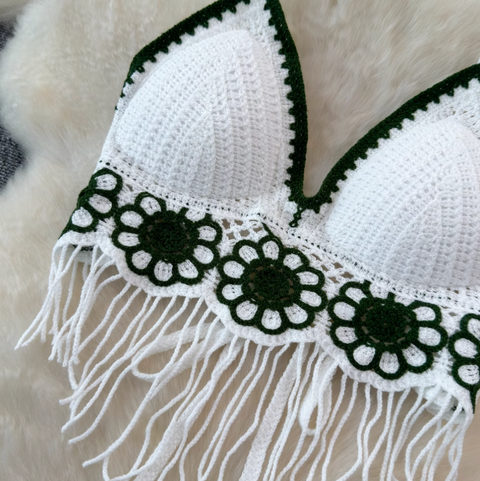 V-neck Fringed Bikini & Shorts 2Pcs