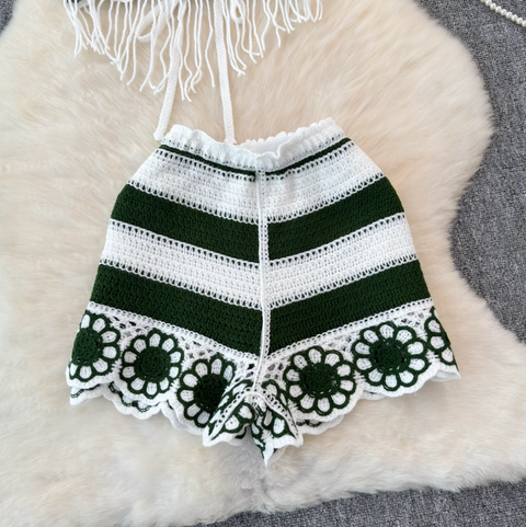 V-neck Fringed Bikini & Shorts 2Pcs