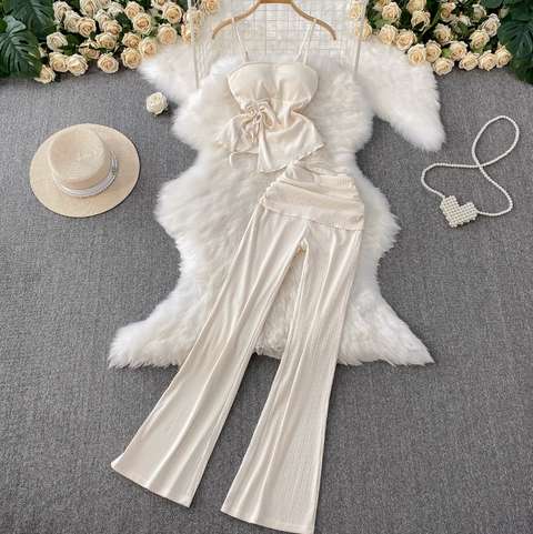 Pleated Camisole & Flared Trousers 2Pcs