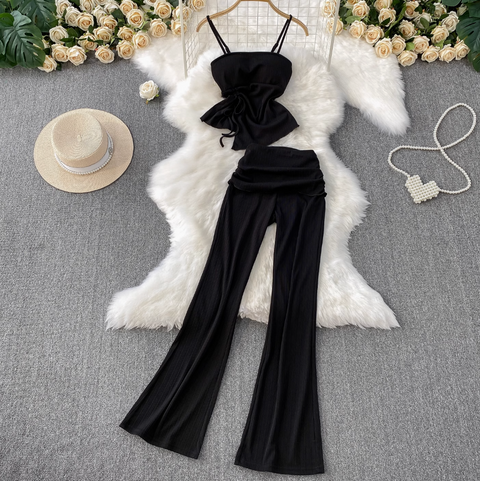 Pleated Camisole & Flared Trousers 2Pcs