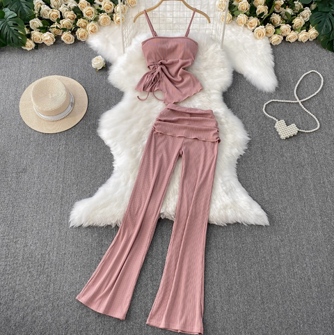 Pleated Camisole & Flared Trousers 2Pcs