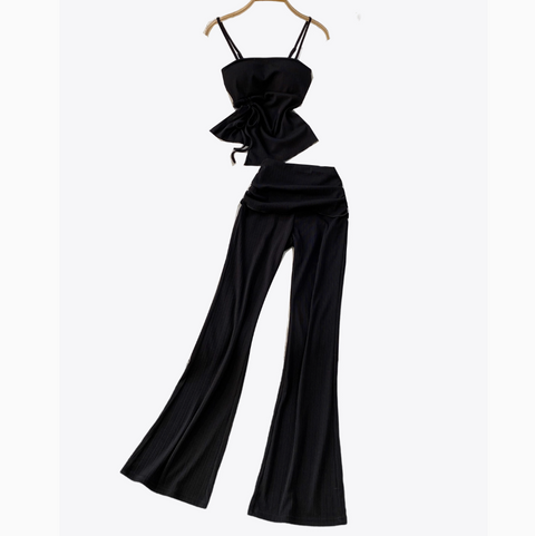 Pleated Camisole & Flared Trousers 2Pcs