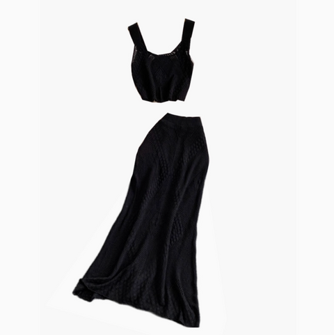 Jacquard Camisole & Hip-wrapping Skirt 2Pcs
