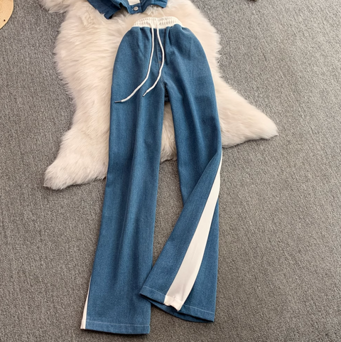 Suit Collar Vest & Trousers Denim 2Pcs