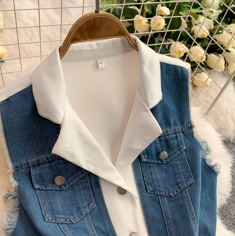 Suit Collar Vest & Trousers Denim 2Pcs
