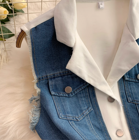 Suit Collar Vest & Trousers Denim 2Pcs