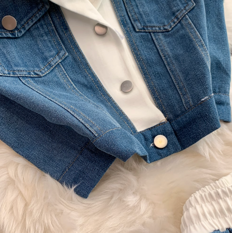 Suit Collar Vest & Trousers Denim 2Pcs