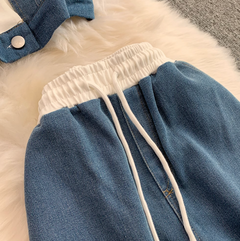 Suit Collar Vest & Trousers Denim 2Pcs