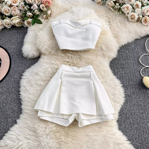 Padded Tank Top & Pleated Shorts 2Pcs