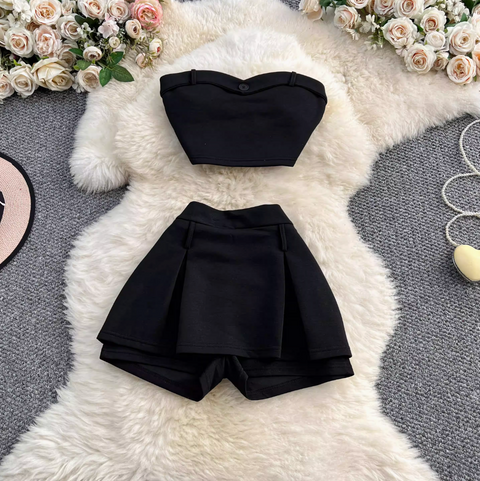 Padded Tank Top & Pleated Shorts 2Pcs