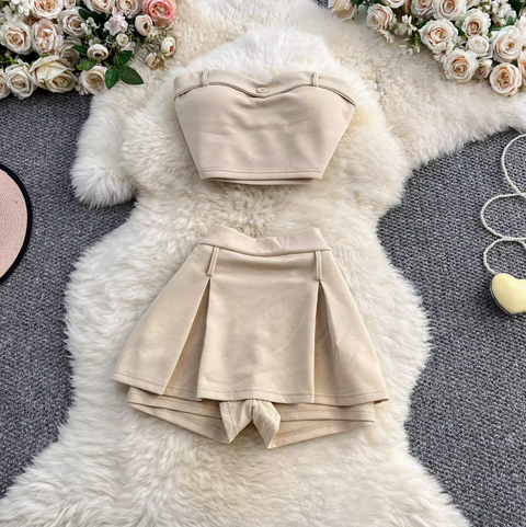 Padded Tank Top & Pleated Shorts 2Pcs
