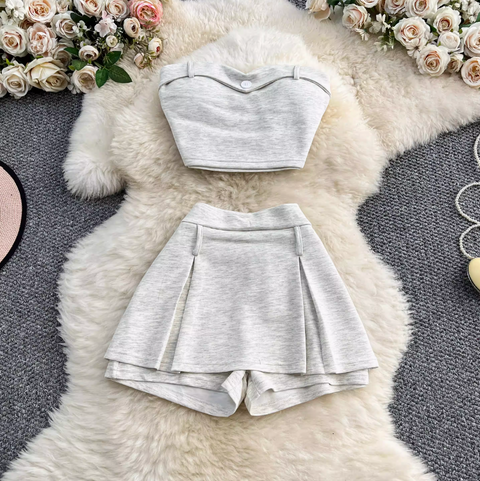 Padded Tank Top & Pleated Shorts 2Pcs